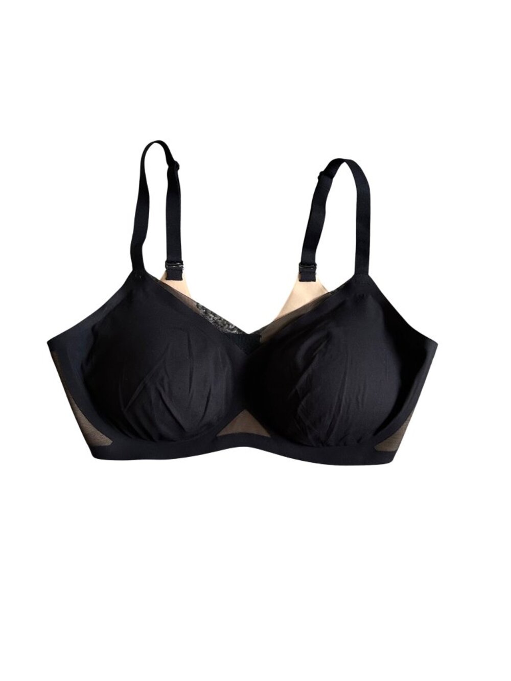 Honeylove Women's Sz 38B/C Crossover Bra Black Mesh Panels Adjustable Straps